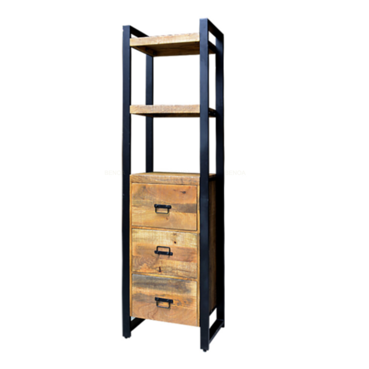 Mangohouten Boekenkast 55x200cm | 3 lades