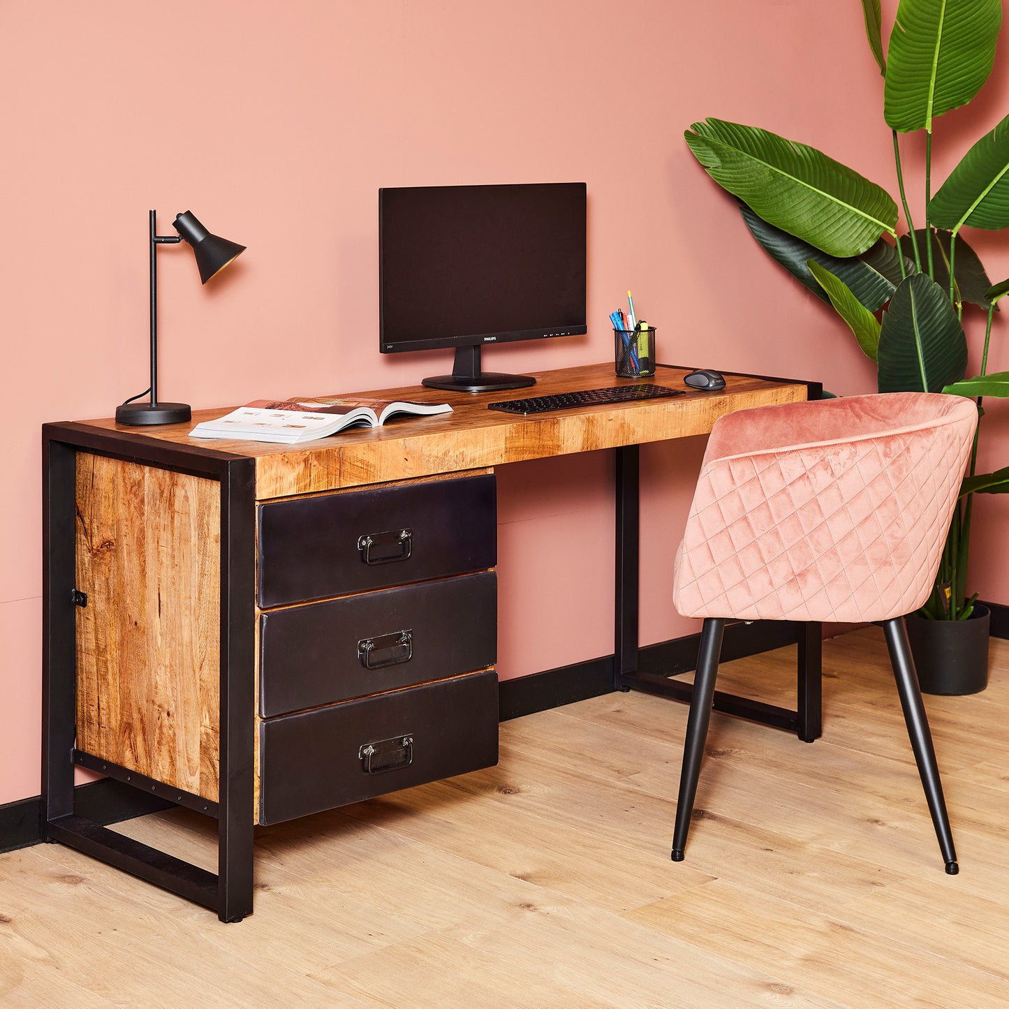 Bureau Boaz Black 145cm | Zwart Mangohout | Meerdere kleuren
