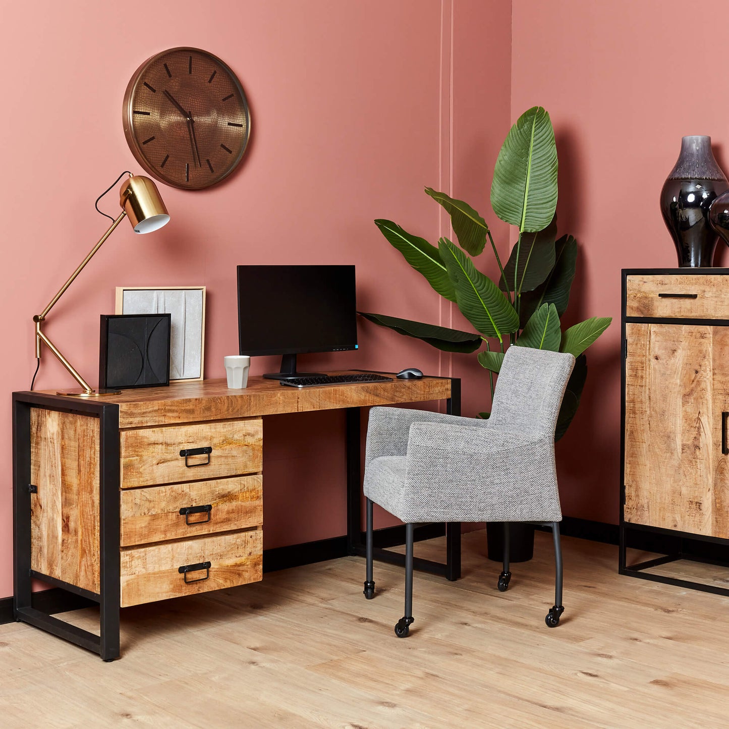 Bureau Boaz Black 145cm | Zwart Mangohout | Meerdere kleuren