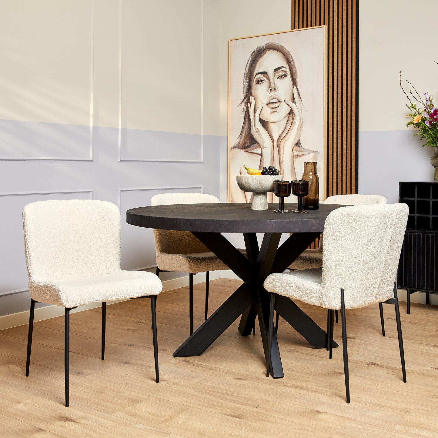Eetkamerstoel Tess Set van 2 | Teddy stof | Wit en Antraciet