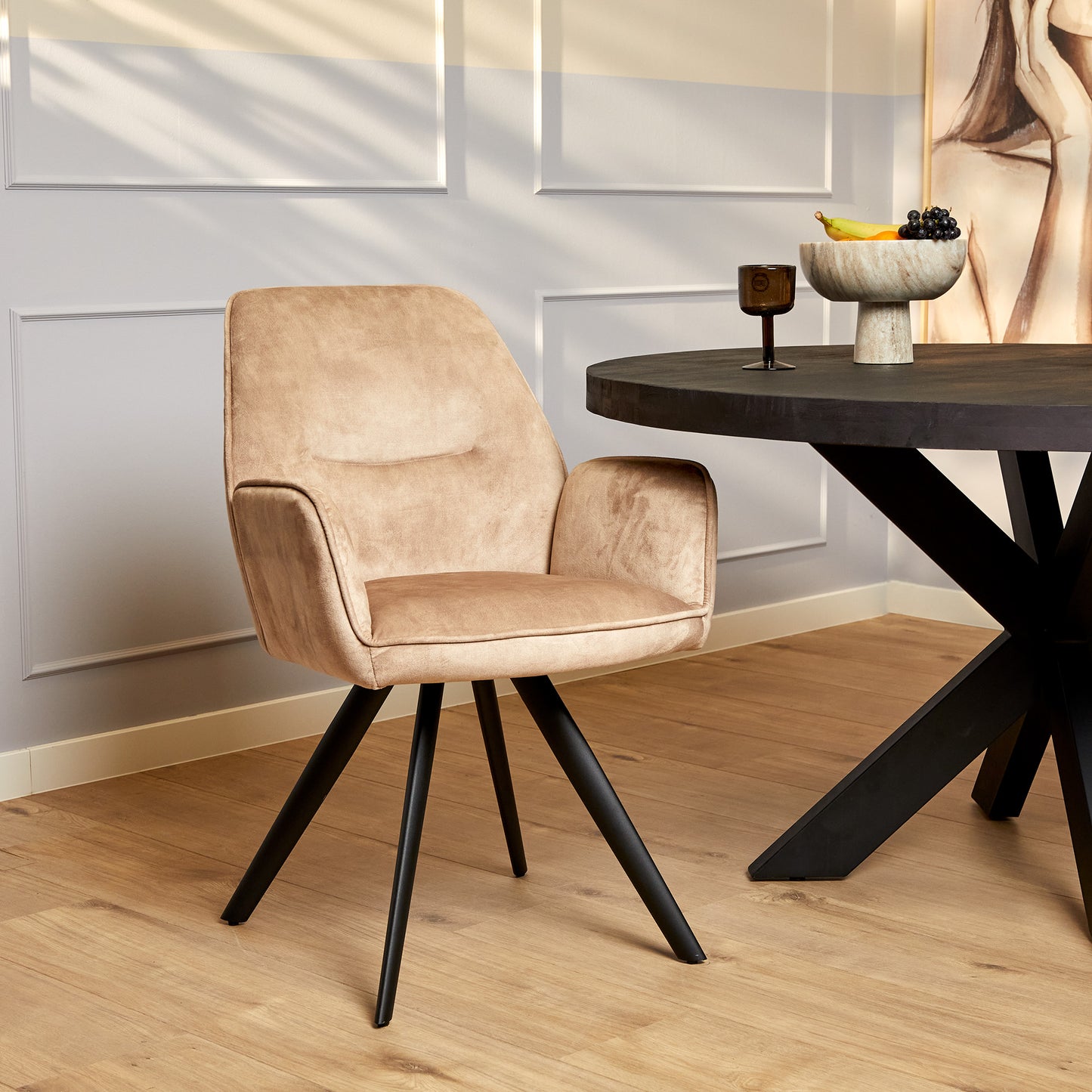 Eetkamerstoel Nova | Set van 2 | Beige | Green | Champagne