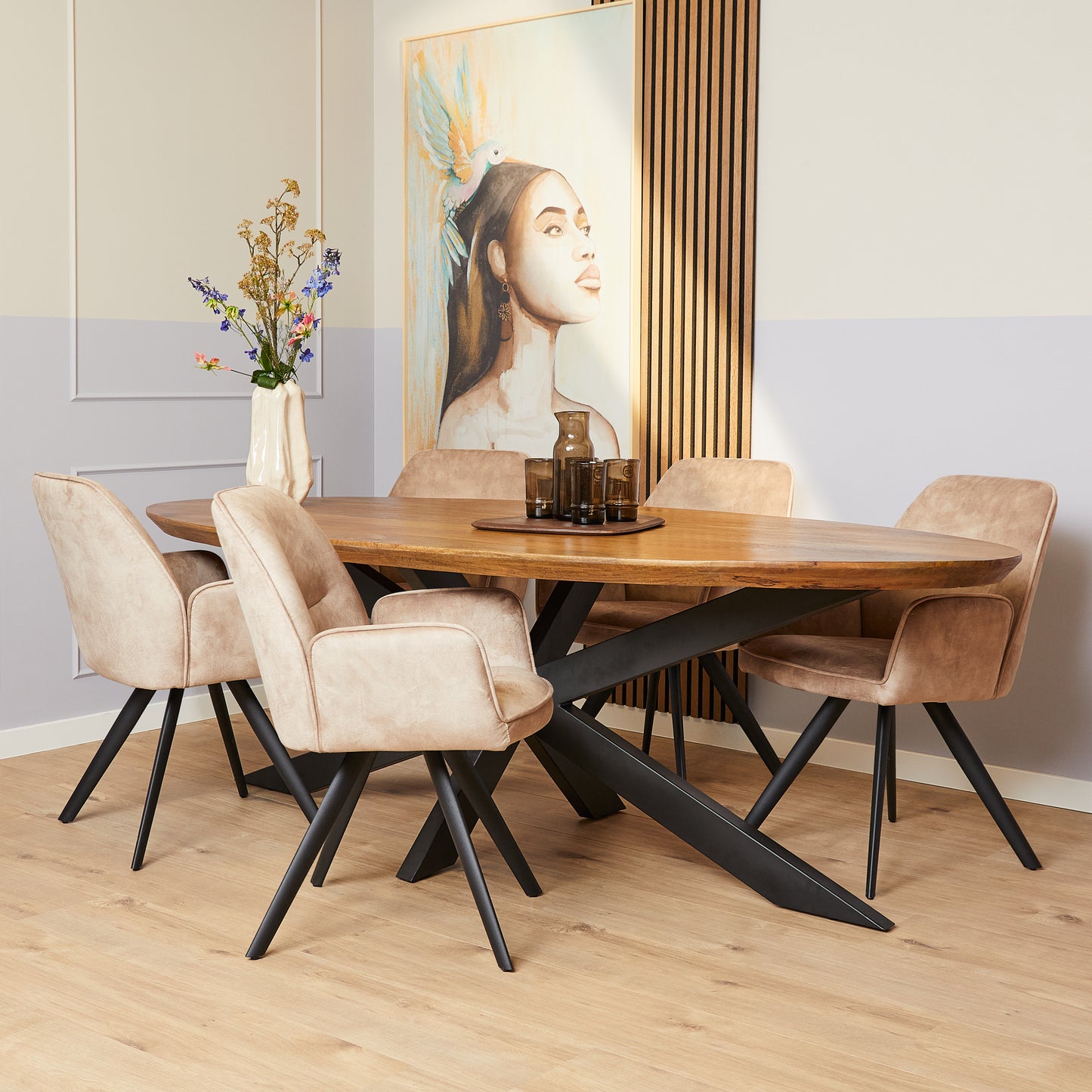 Eetkamerstoel Nova | Set van 2 | Beige | Green | Champagne
