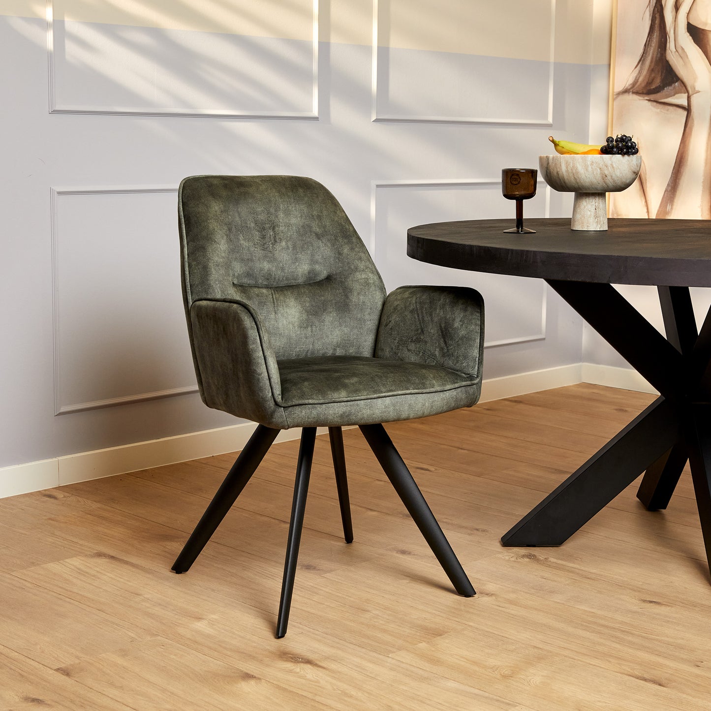 Eetkamerstoel Nova | Set van 2 | Beige | Green | Champagne