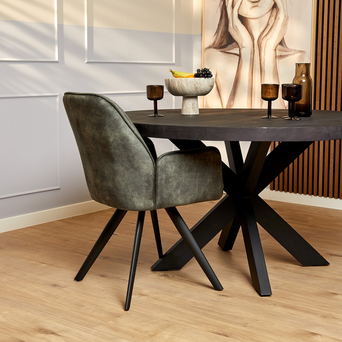Eetkamerstoel Nova | Set van 2 | Beige | Green | Champagne