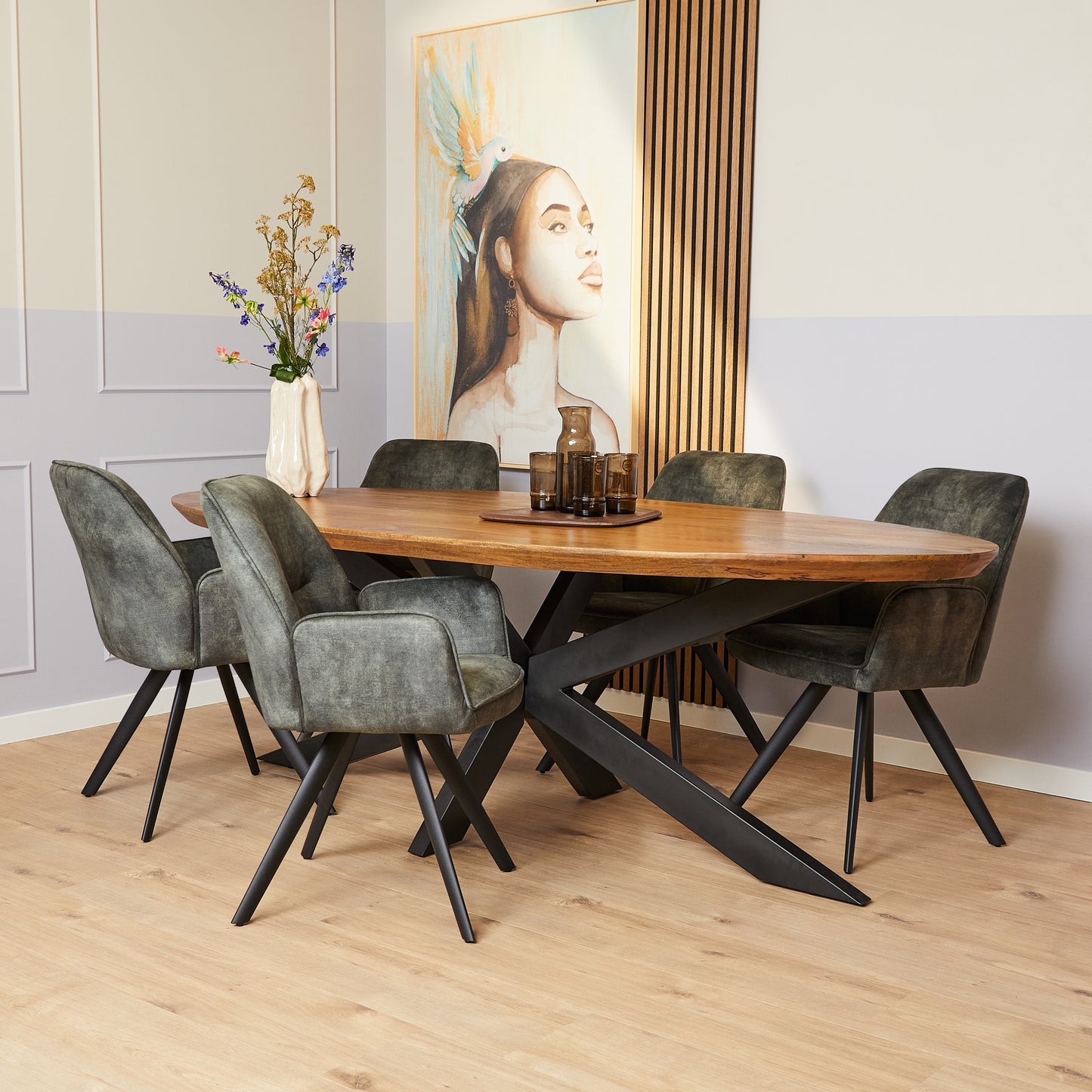 Eetkamerstoel Nova | Set van 2 | Beige | Green | Champagne