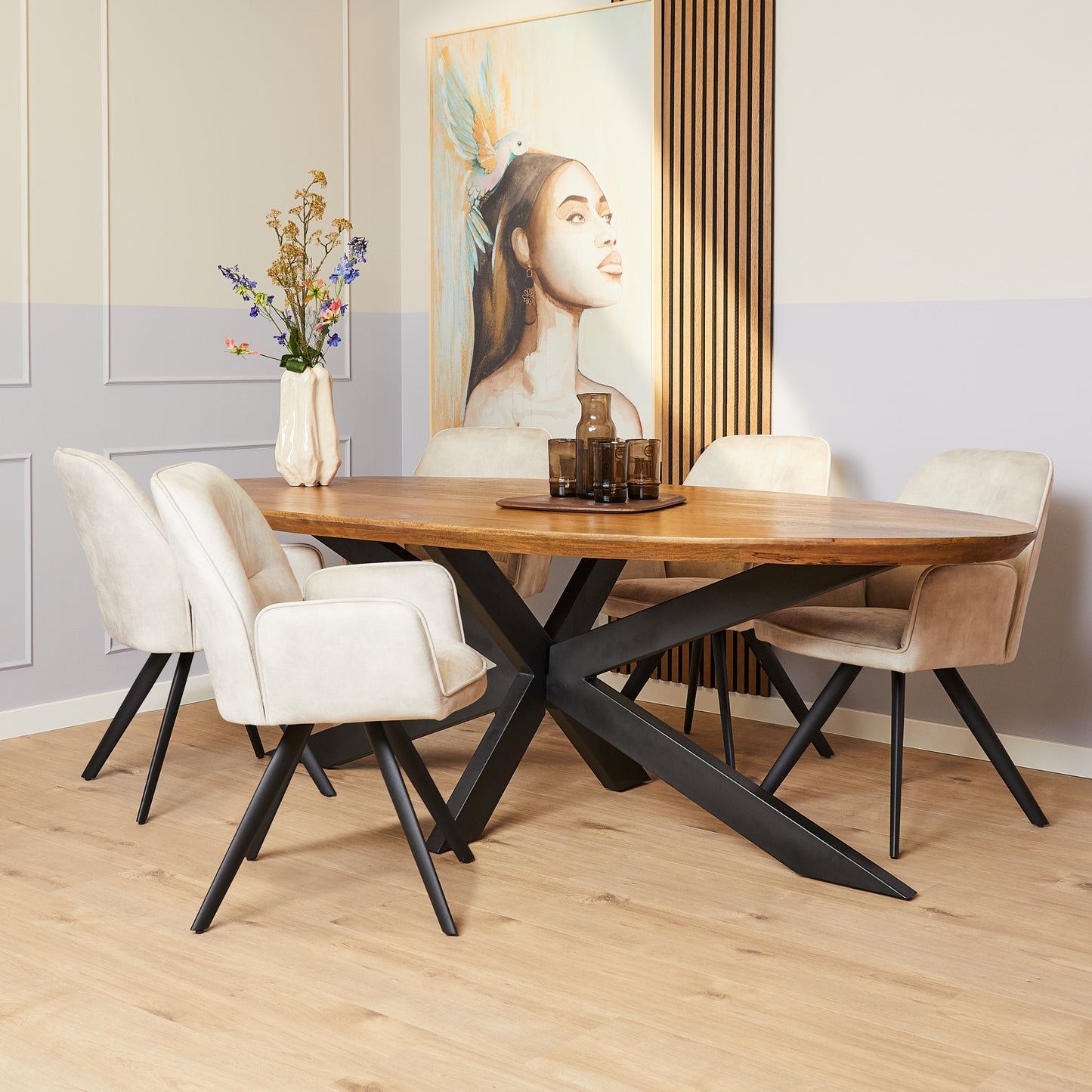 Eetkamerstoel Nova | Set van 2 | Beige | Green | Champagne