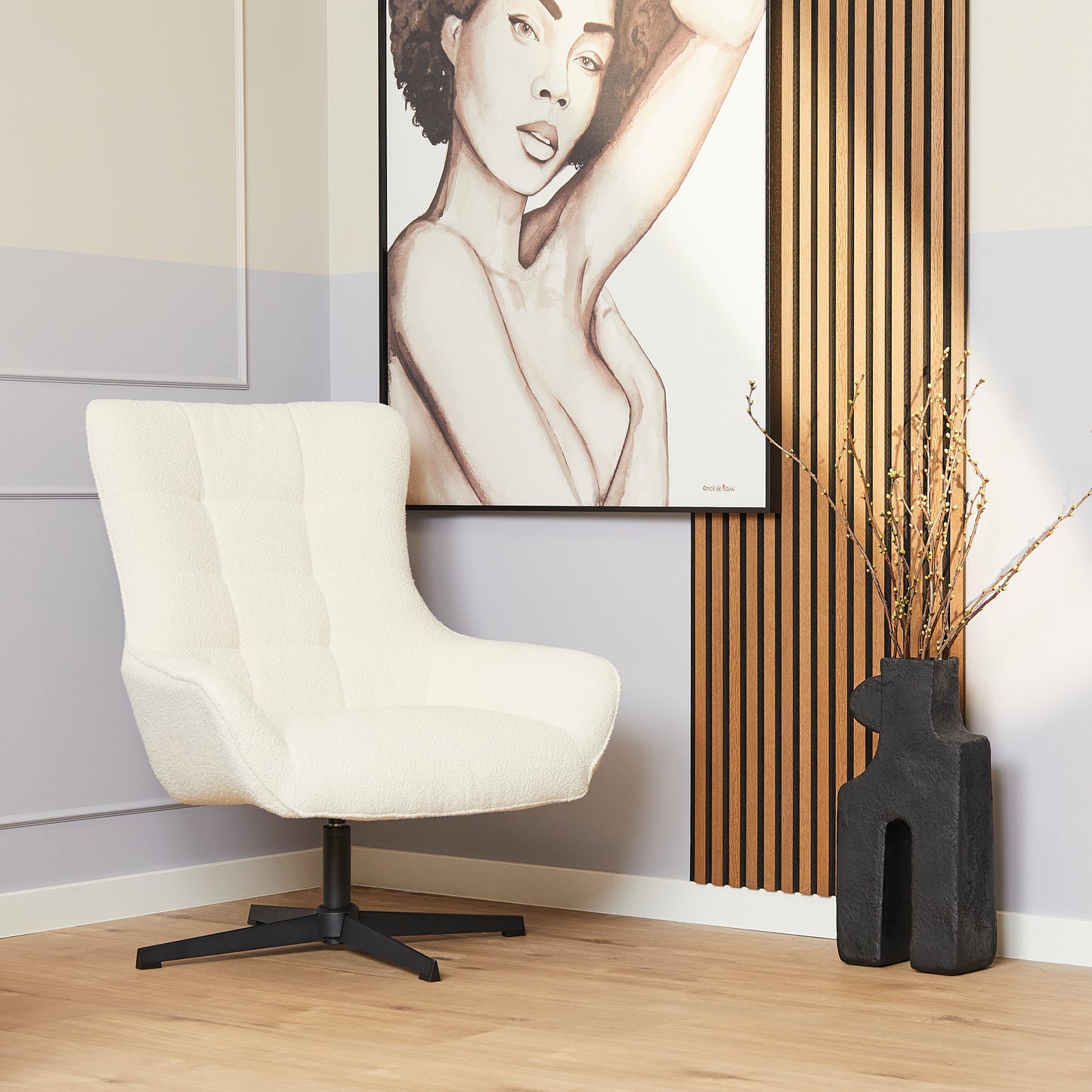 Fauteuil Nora Off White | Bouclé stof | Draaibaar