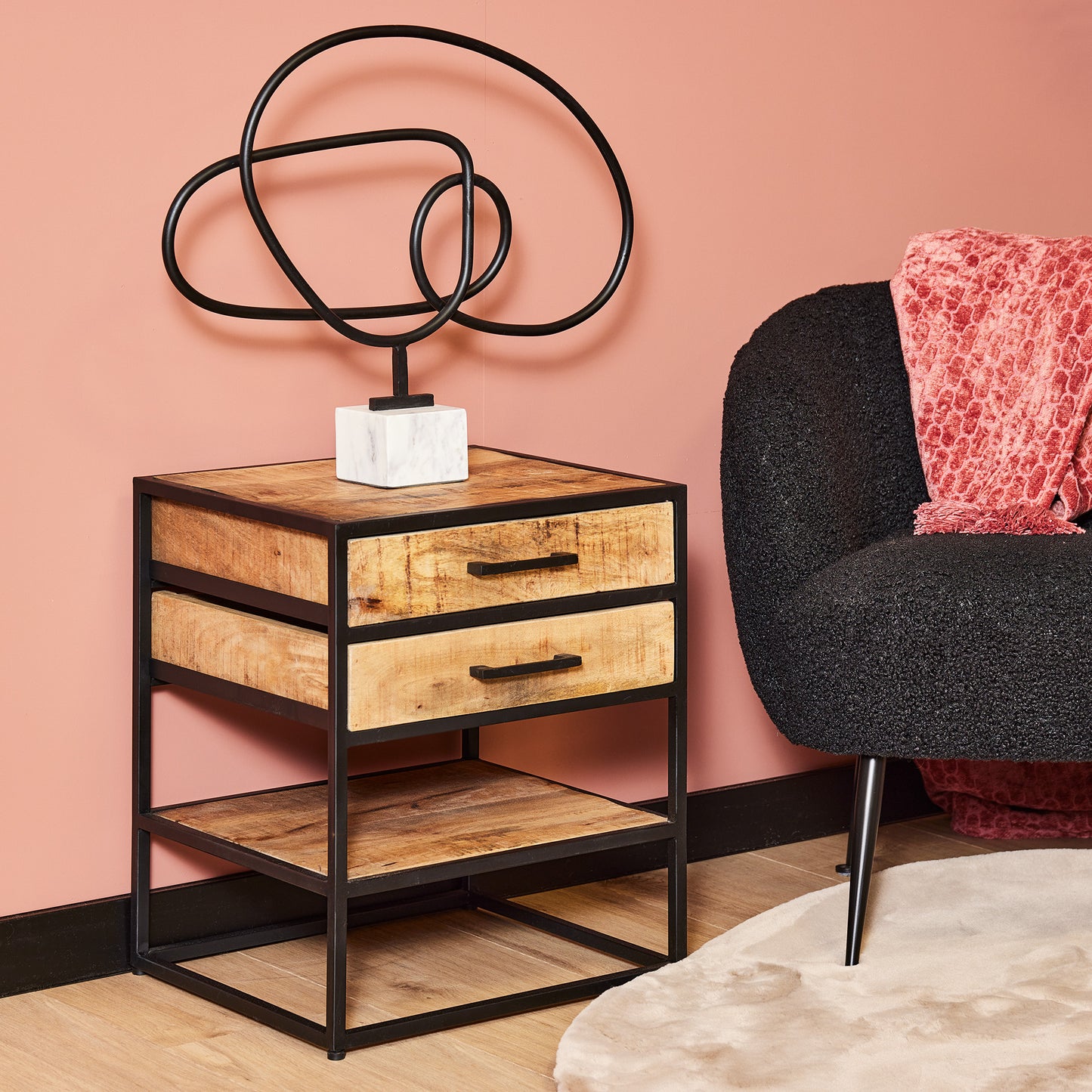 Nachtkastje Brooklyn Mangohout 45cm | Mangohout | Zwart