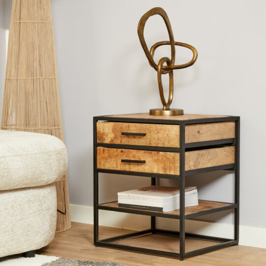 Nachtkastje Brooklyn Mangohout 45cm | Mangohout | Zwart