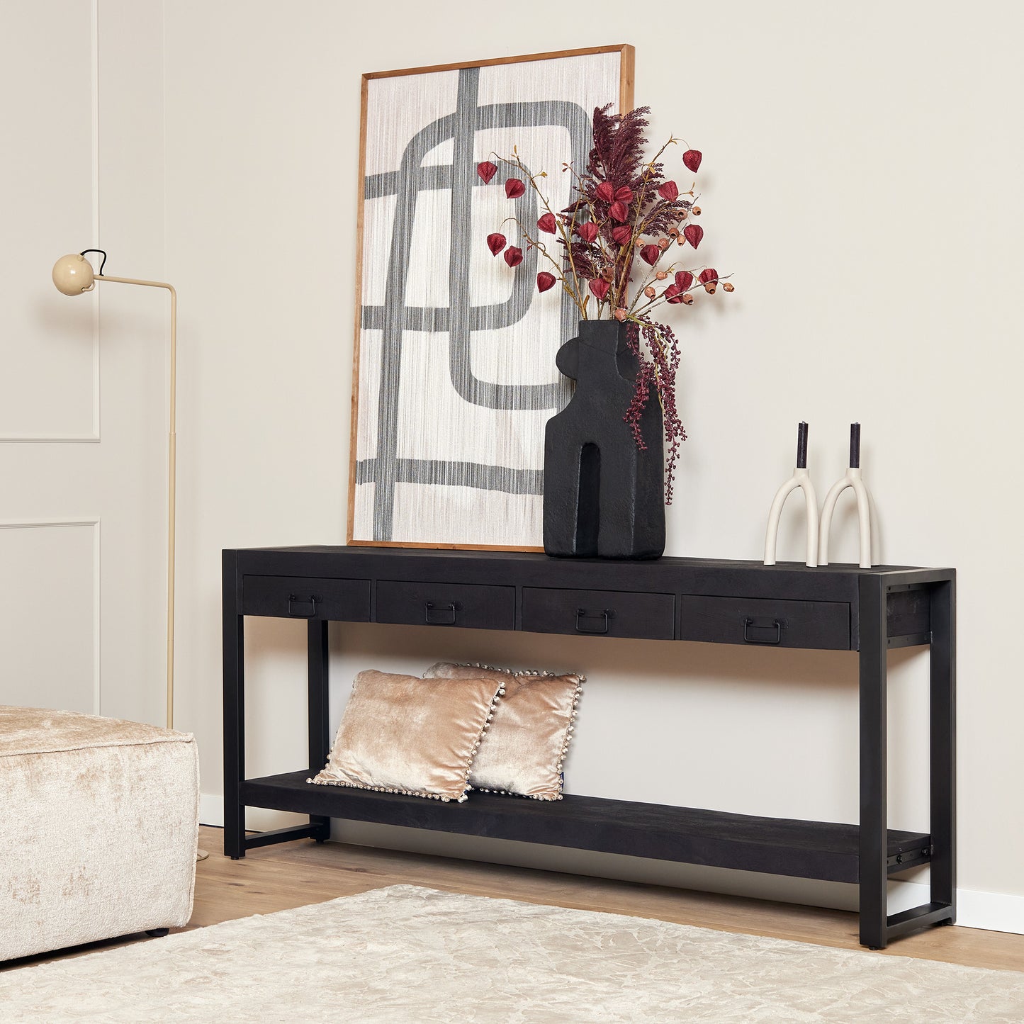 Zwarte Sidetable Brooklyn Black | 180cm