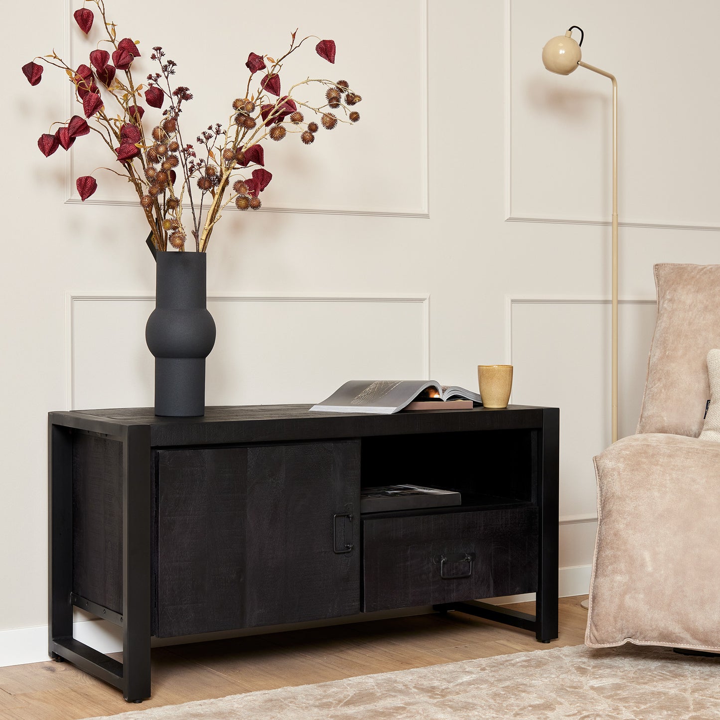 Tv meubel Boaz Black met deur en een lade | 110cm