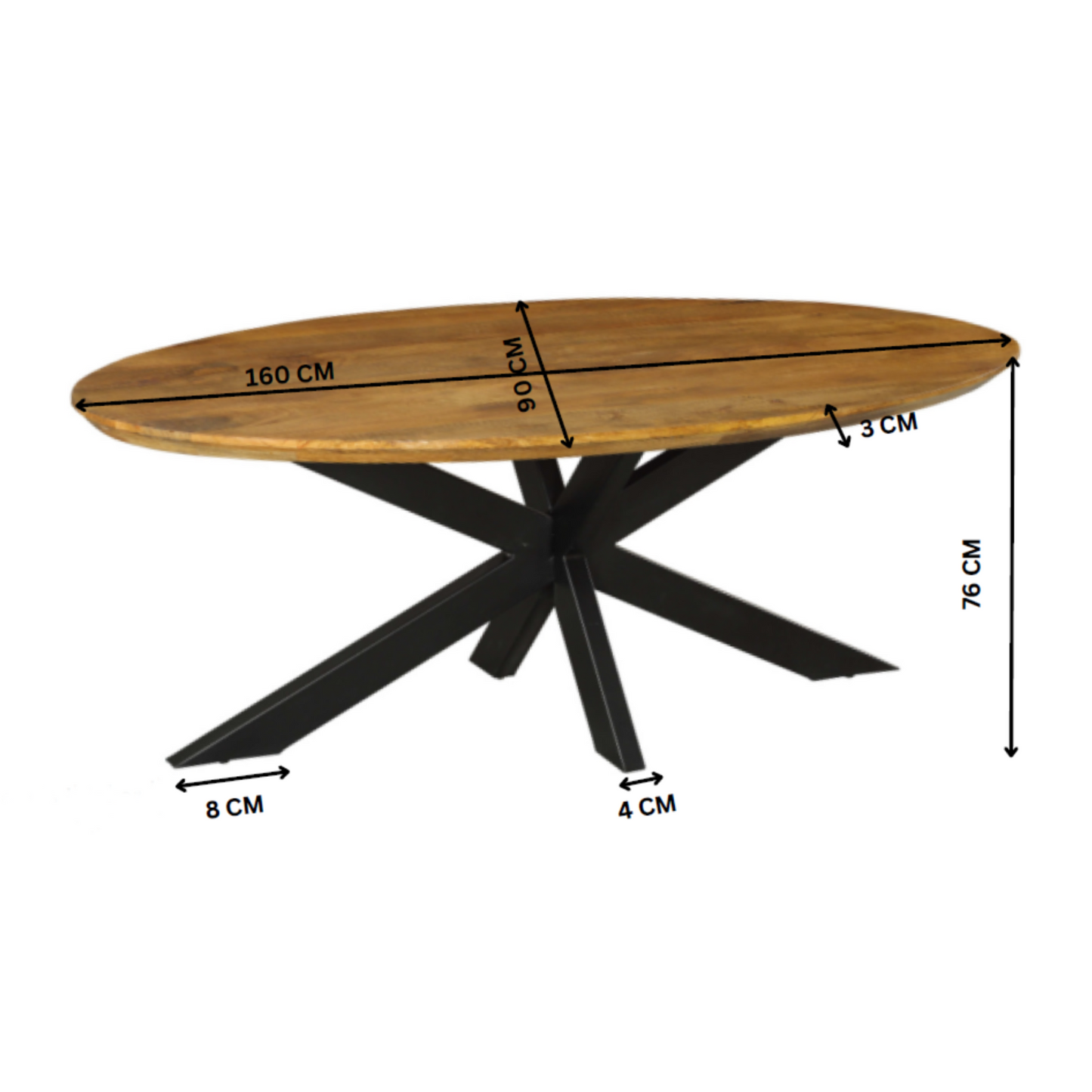 Eettafel Brandy Ovaal Glad Mangohout | 160cm | 180cm